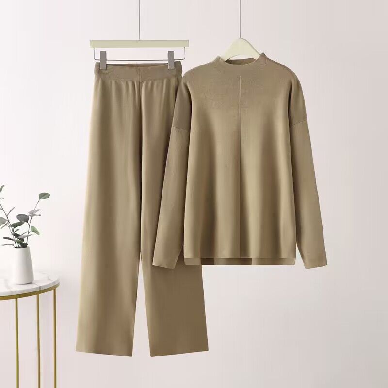 Damen elegantes Set aus langärmligem Oberteil und Palazzo-Hosen R&B
