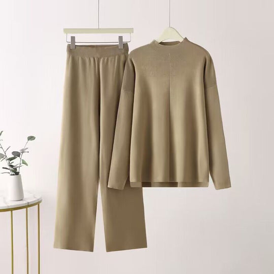 Damen elegantes Set aus langärmligem Oberteil und Palazzo-Hosen R&B
