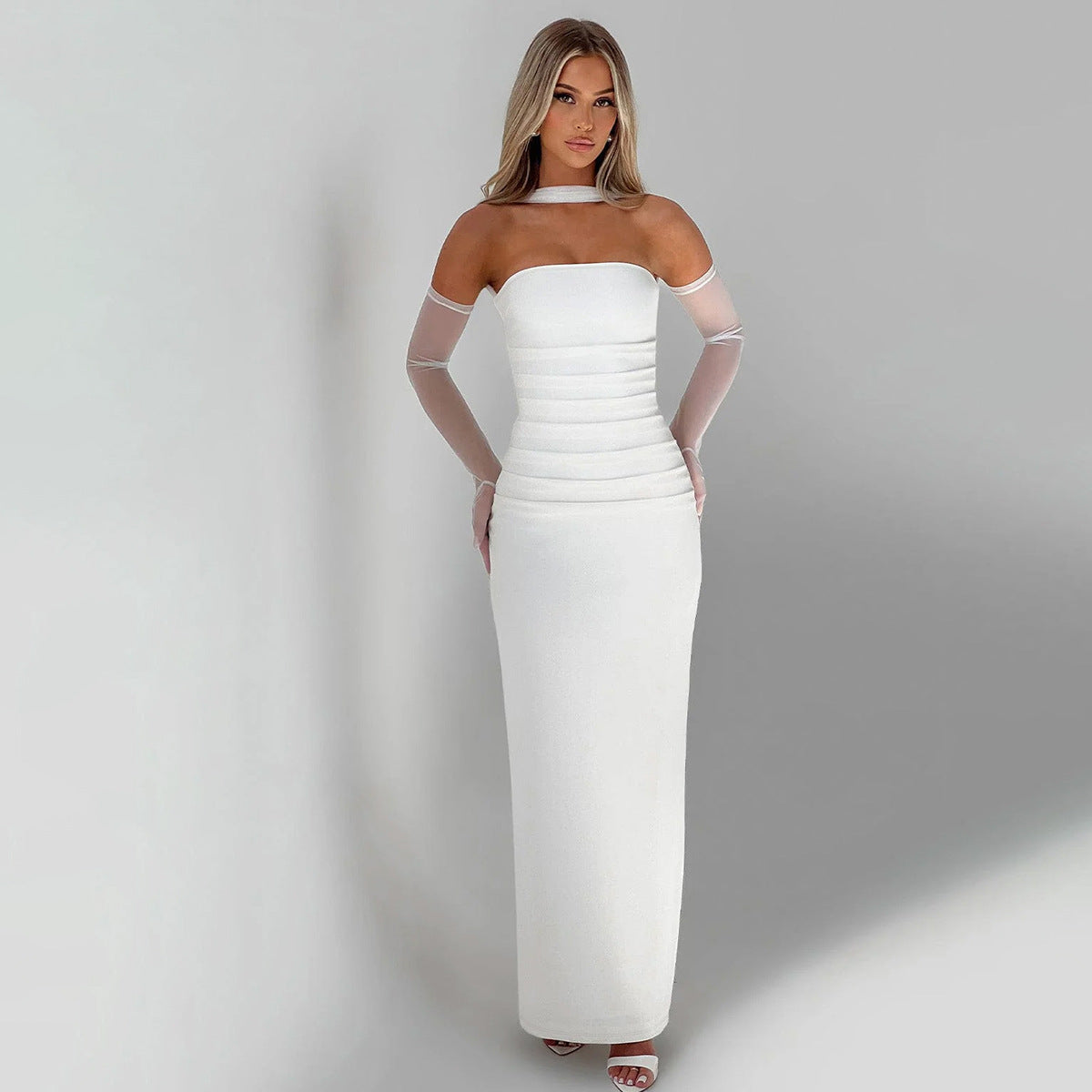 Damen Elegantes schulterfreies Abendkleid mit Flügelärmeln R&B