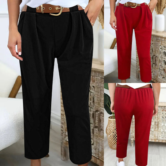 Damen Elegante High-Waist-Hose mit Falten-Details und Gürtel R&B