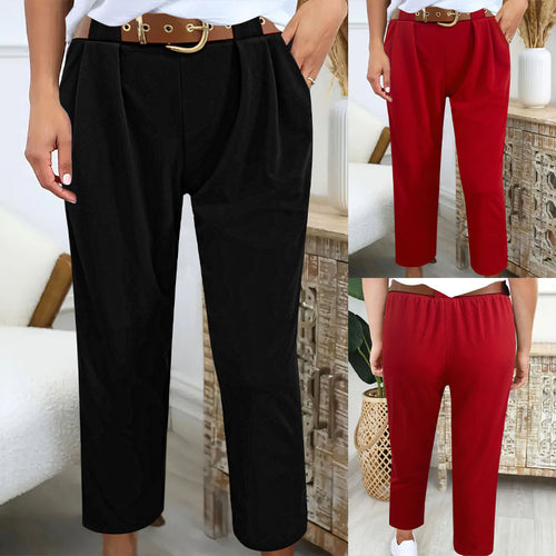 Damen Elegante High-Waist-Hose mit Falten-Details und Gürtel R&B