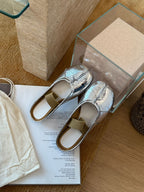 Damen Elegante Mokassins mit modischem Riemendesign aus metallic Leder und bequemer Innensohle R&B