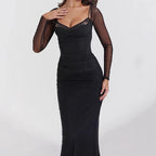 Damen Elegantes langärmliges Maxikleid mit raffinierten Rüschendetails R&B