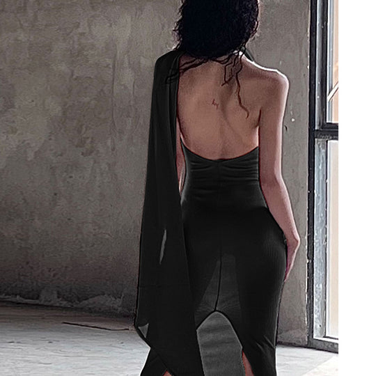 Damen Elegantes One-Shoulder Maxikleid mit hochgeschlitzen Saum und fließendem Design R&B