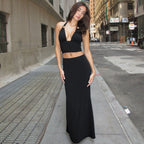 Damen Elegantes Zwei-Teiliges Set aus Crop-Top und Maxirock R&B