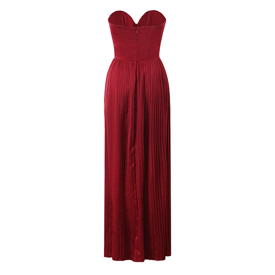 Damen Maxikleid mit herzförmigem Ausschnitt und plissierten Details R&B