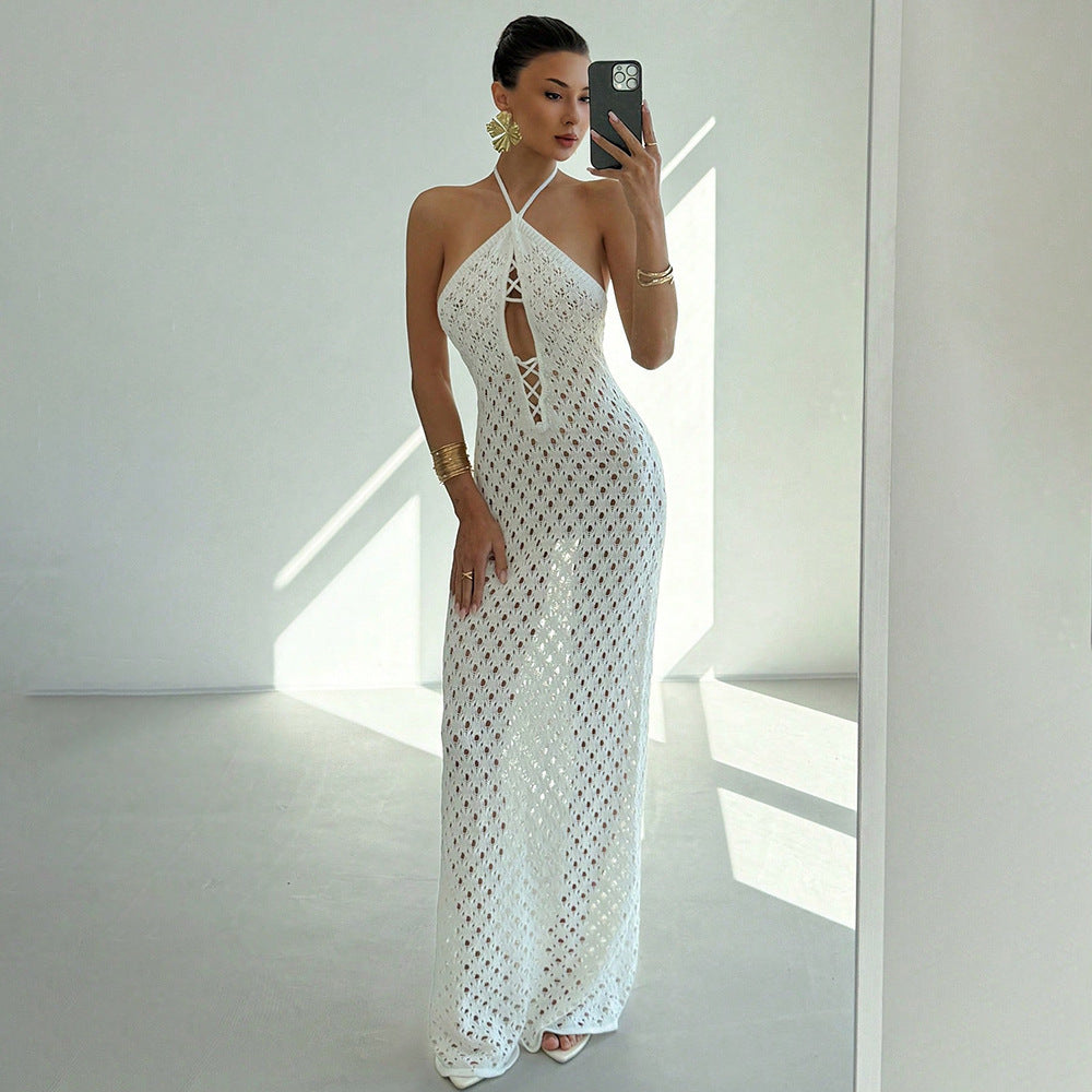Damen Häkel-Maxikleid mit tiefer Ausschnitt R&B