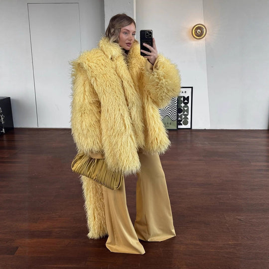 Damen Luxuriöse und flauschige Kunstpelzjacke R&B