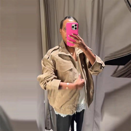 Damen lässige Oversize-Jacke aus Wildleder R&B