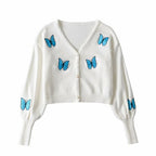 Damen Kurze Strickjacke mit floralem Stickdesign R&B