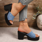 Damen Plateau-Sandaletten mit modischem Denim-Obermaterial und dekorativem Schmuckdetail R&B