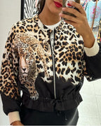 Damen entspannte Bomberjacke mit extravagantem Leoparden-Motiv R&B