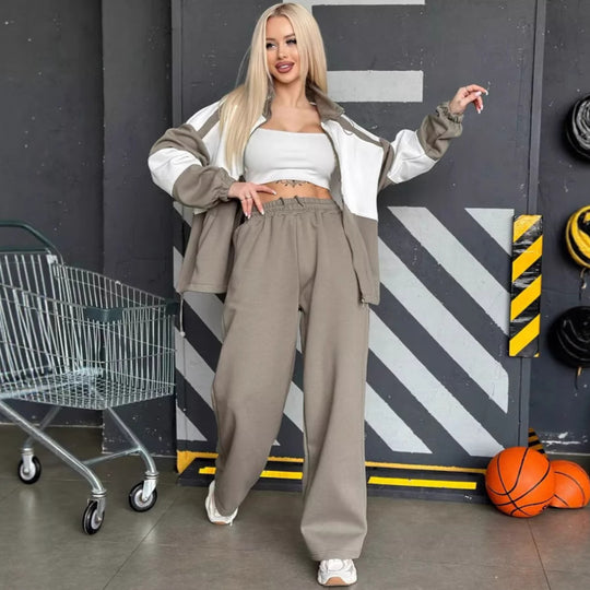 Damen sportliches Set aus hochfunktionalem Fleece-Material mit Reißverschluss R&B