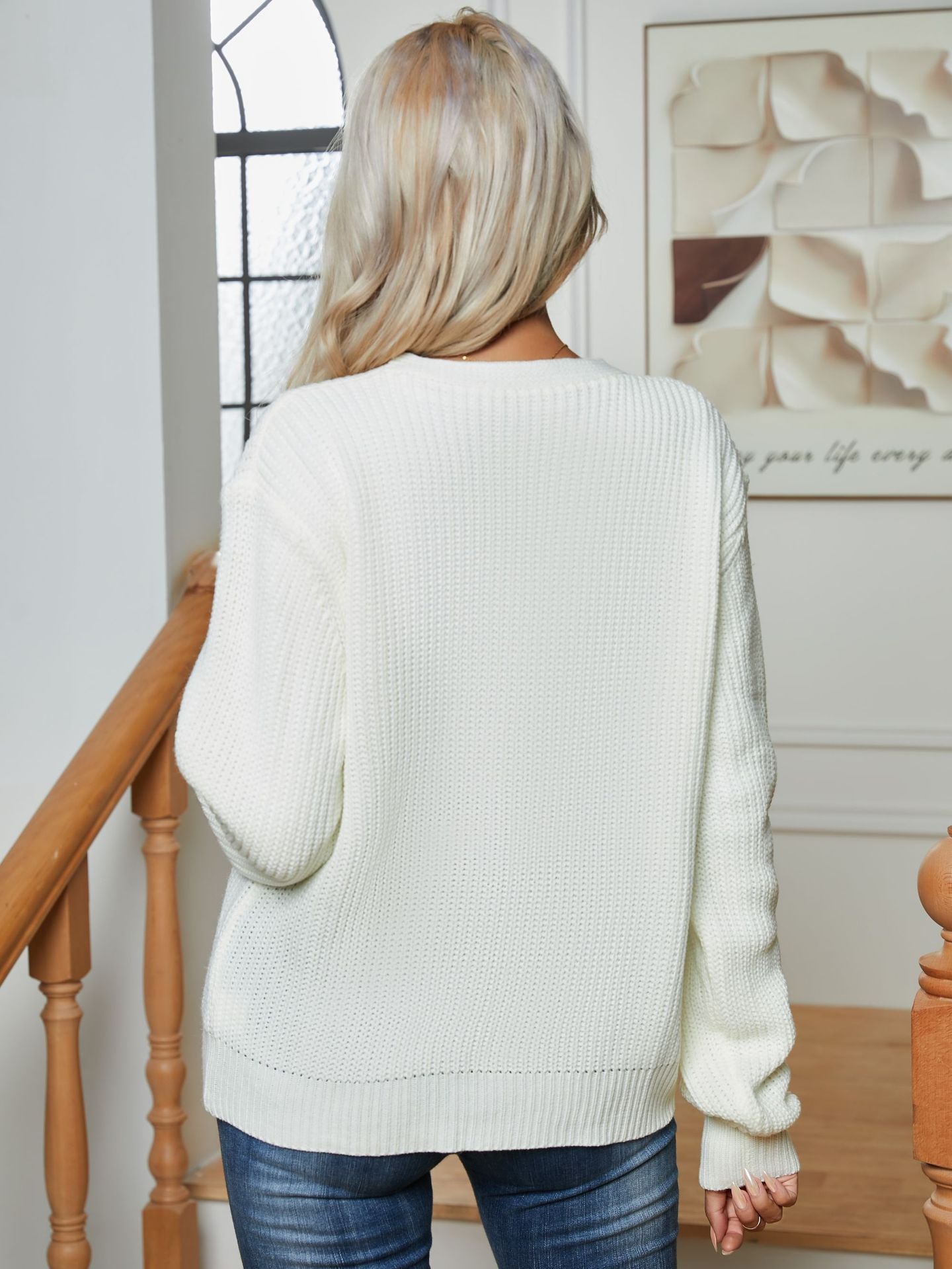 Damen Grobstrickpullover mit lässigem Schnitt und weitem Arm R&B