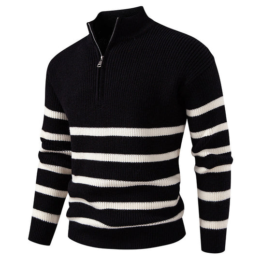 Herren modischer Rollkragenpullover mit strukturiertem Design und halbem Reißverschluss R&B