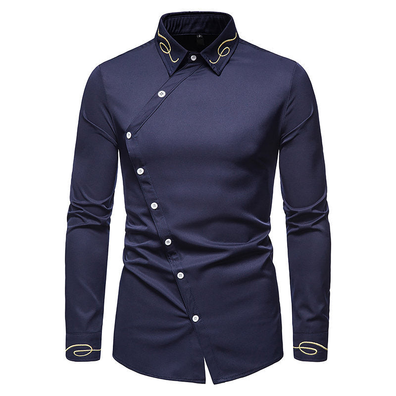 Herren elegantes Langarmhemd mit asymmetrischem Schnitt und luxuriösen Details