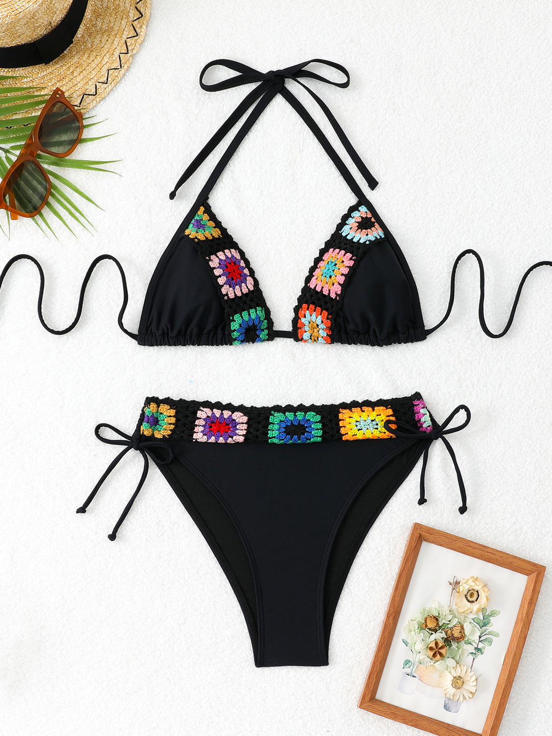 Damen Bikini-Set mit handgearbeiteten Häkelakzenten und verdeckter Bündchenverstellung R&B