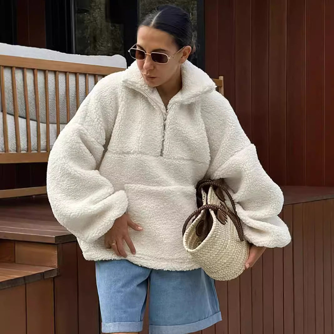 Damen Fleece-Pullover mit hohem Kragen R&B