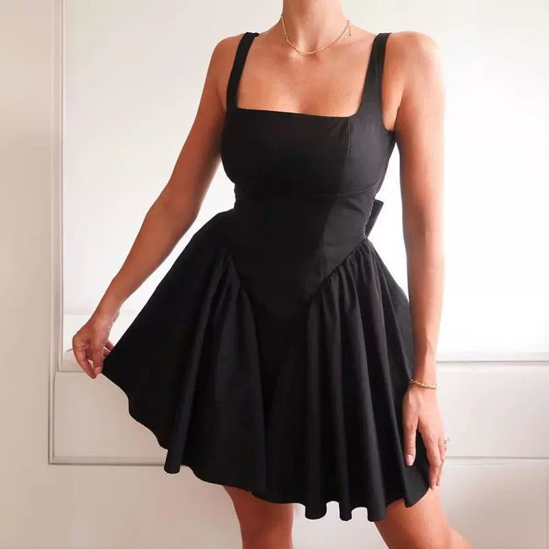 Damen Cocktailkleid mit Quadrat-Ausschnitt und voluminösem Rock R&B
