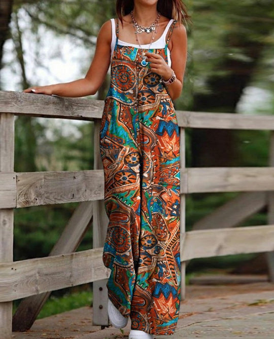 Damen Maxikleid mit verspieltem Ethno-Muster und breiten Trägern R&B