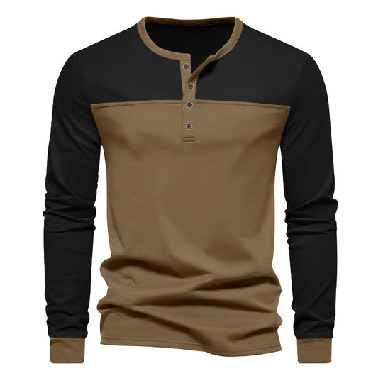Herren nan zweifarbiges Langarmshirt im Henley-Stil mit Schulterpasse, kurzer Knopfleiste und Rippbündchen R&B