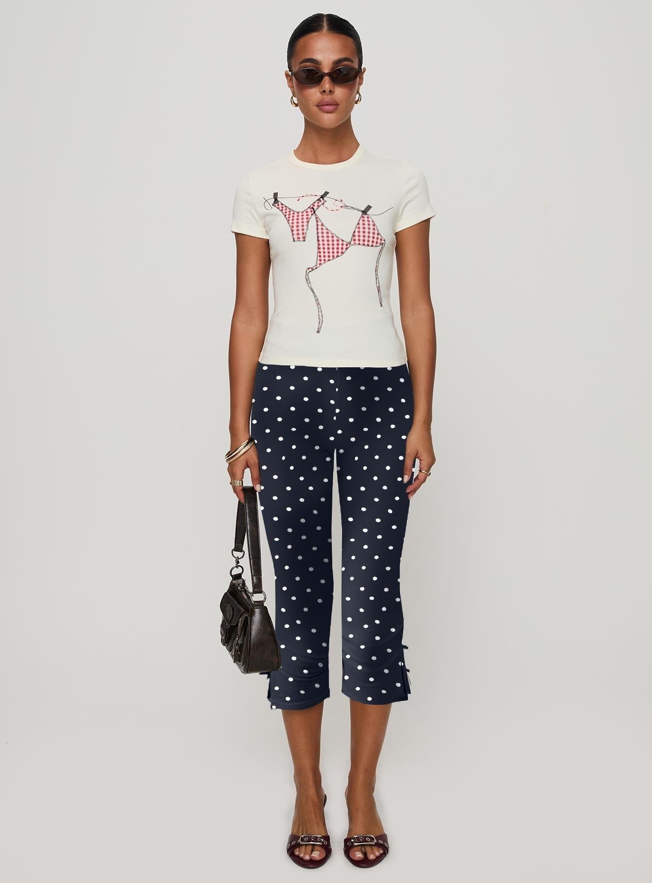 Damen T-Shirt mit kreativem Druck und figurbetontem Schnitt R&B