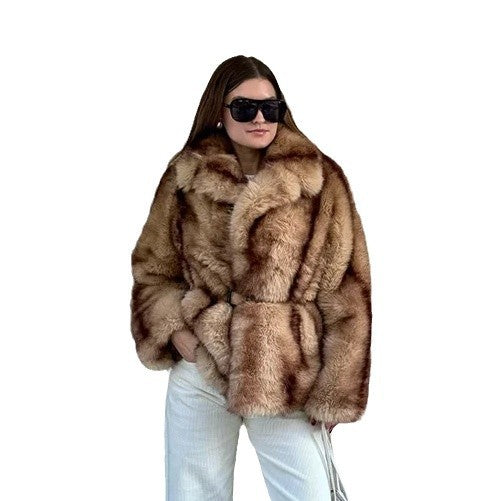 Damen Fuchsimitat Mantel R&B
