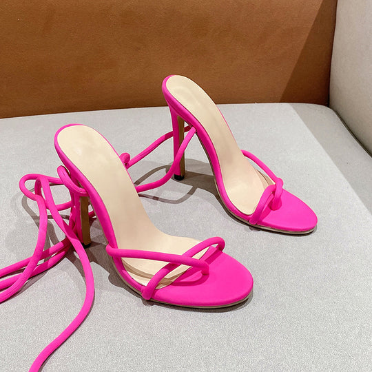 Damen nan Riemchen-Sandalette mit gewundenen Schnürriemen, schlankem Stilettoabsatz und gepolstertem Komfortfußbett R&B