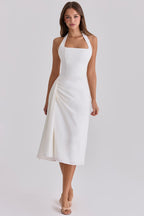 Damen Cocktailkleid mit seitlicher Drapierung und Halterneck-Design R&B
