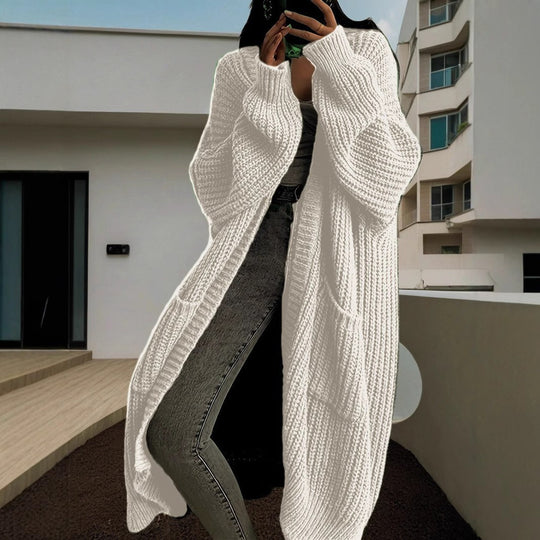 Damen Langer Strickcardigan mit seitlichen Taschen und lässigem Schnitt R&B