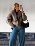 Damen Oversized Kunstlederjacke mit Schalengeschnitt R&B