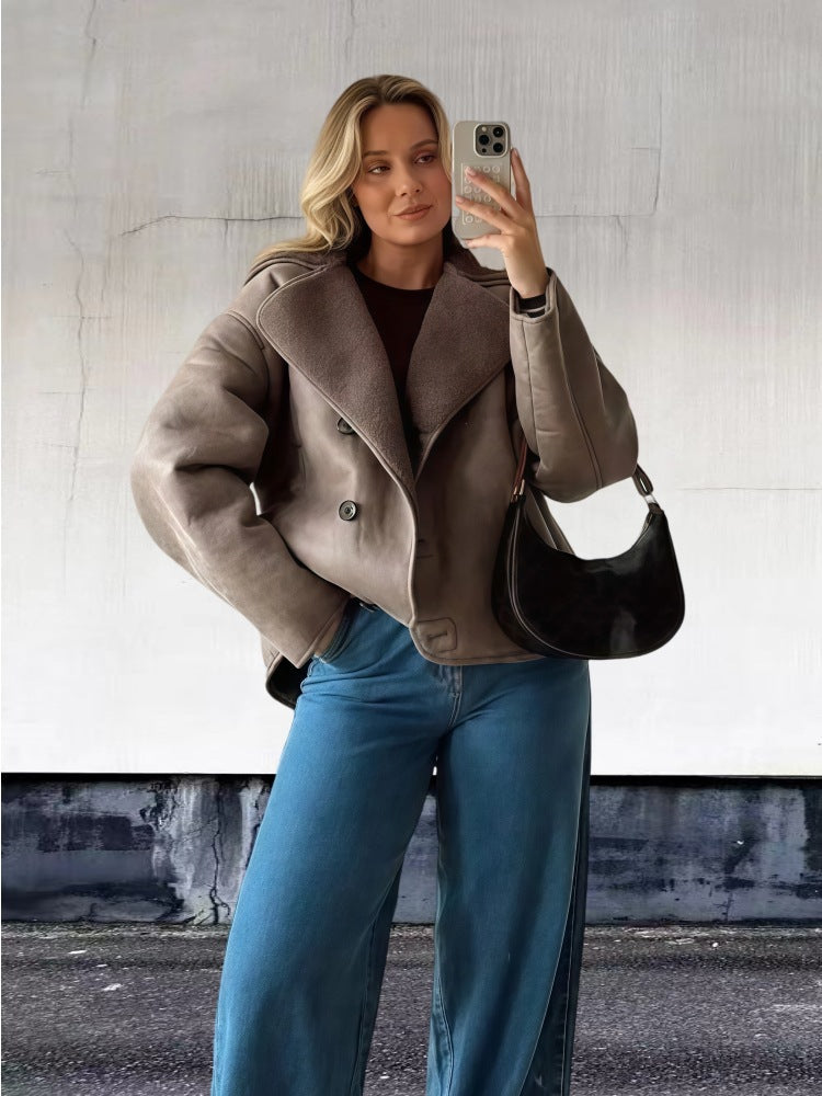 Damen Oversized Kunstlederjacke mit Schalengeschnitt R&B