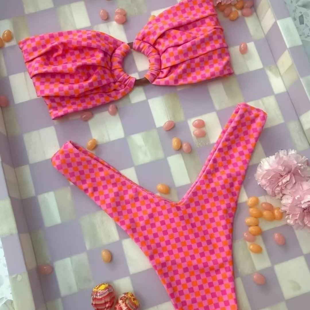 Damen Bandeau-Bikini mit Blumenmuster und Schlaufen-Detail R&B