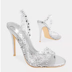Damen Glamouröse High Heel Sandalen mit funkelndem Strassbesatz R&B