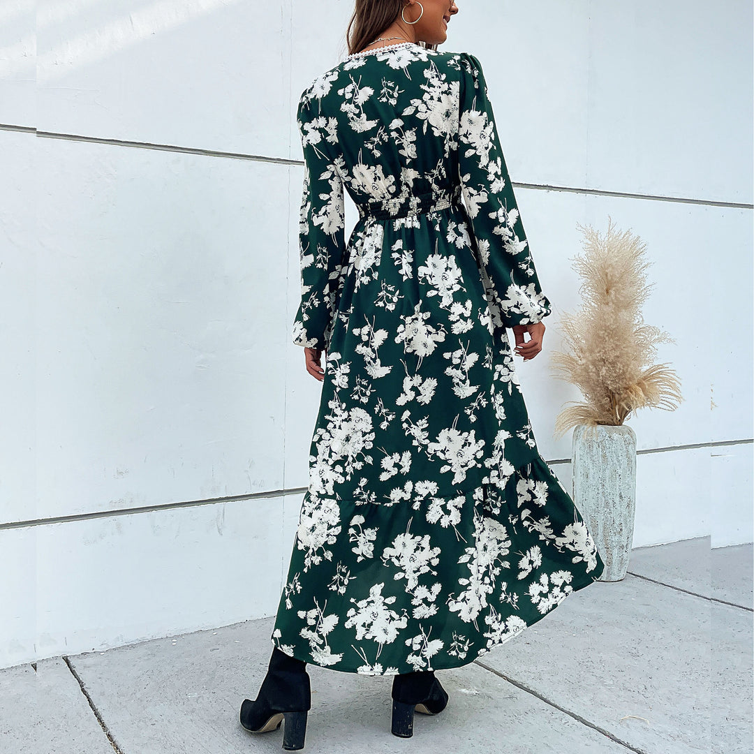 Damen elegantes Maxikleid mit floralem Design und schwingendem Saum R&B