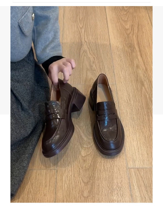 Damen Loafer mit modischem Blockabsatz und hochwertiger Lederoberfläche R&B