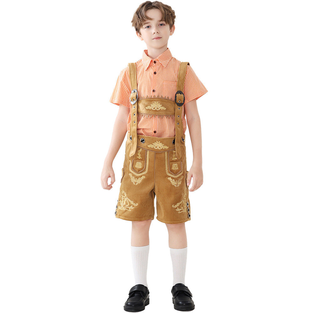 Unisex nan traditionelle Kinderlederhose mit verstellbaren Hosenträgern und aufwendiger Stickerei R&B