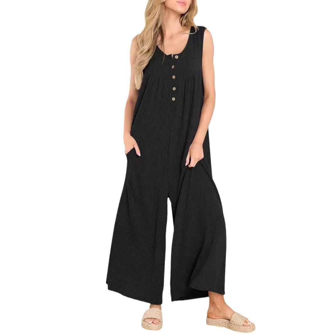 Damen Luftige Jumpsuit mit Knopfdetails und Taschen R&B