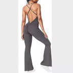 DamenSportlicher Jumpsuit mit schickem U-Ausschnitt und flared Beinen R&B