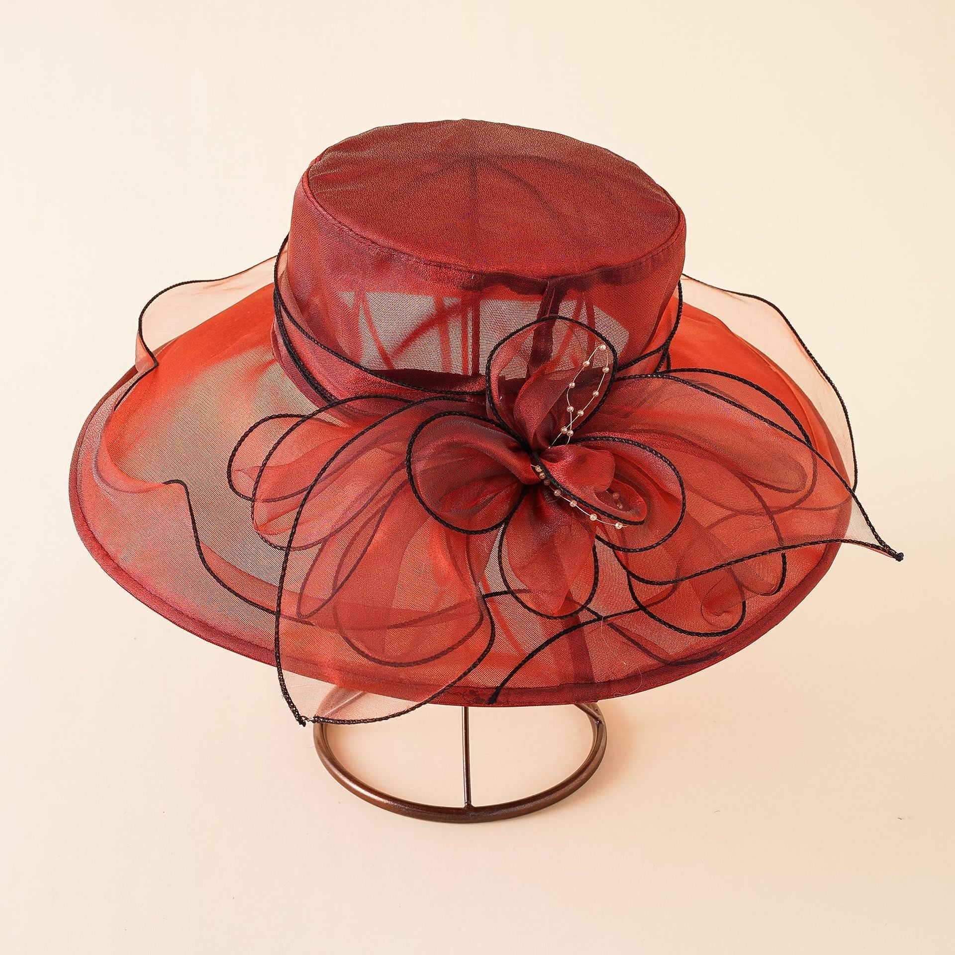 Damen Eleganter Sonnenhut mit Feiner Netzstruktur und Romantischen Schleifenelementen Heidi-Mode