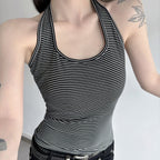 Damen Sportliches Haltertop mit breitem Kragen und feinen Streifen R&B