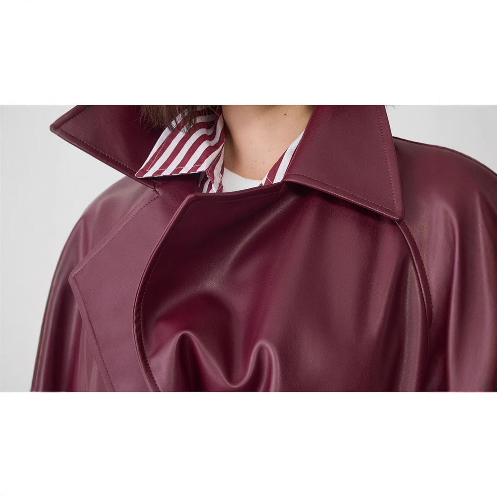 Damen Kunstleder-Trenchcoat mit elegantem Schnitt R&B