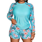 Damen Sportliche Bademode mit langen Ärmeln und floralem Design R&B