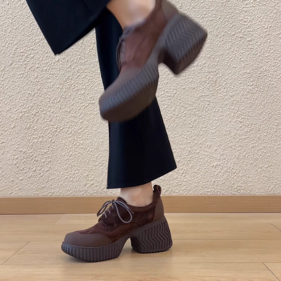 Damen bequeme Plateau-Schnürschuhe mit robustem Sohlenprofil und trendigem Design R&B