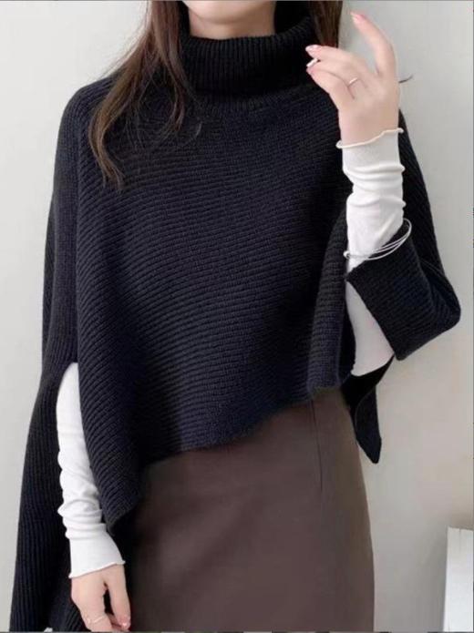 Damen Strickponcho mit hohem Kragen und asymmetrischem Schnitt R&B