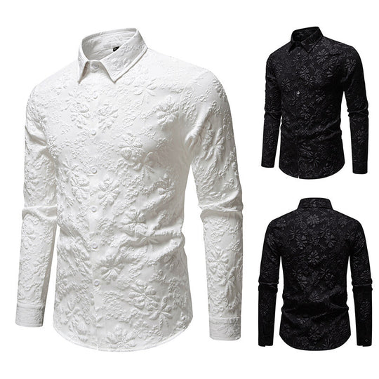Herren Langarmhemd mit floralem Reliefmuster R&B