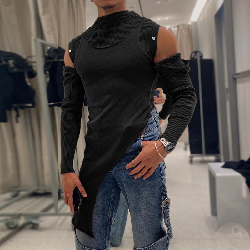 Damen Modisches Langarmkleid mit asymmetrischem Schnitt und elegantem Stehkragen R&B
