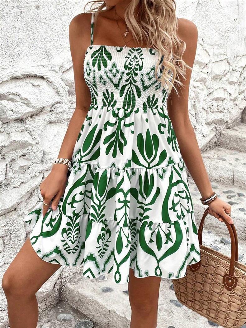 Damen luftiges Minikleid mit weitem Rüschensaum R&B