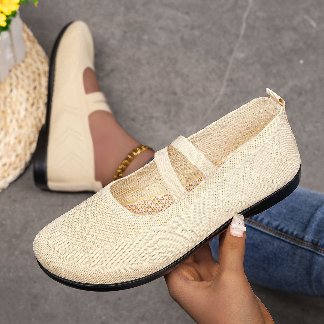 Damen bequeme Ballerinas mit elastischen Riemen und atmungsaktiver Mesh-Oberfläche R&B