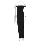 Damen Elegantes Maxikleid mit Off-Shoulder Design und schmalem Schnitt R&B